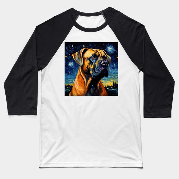 Boerboel Night Portrait Baseball T-Shirt by NatashaCuteShop